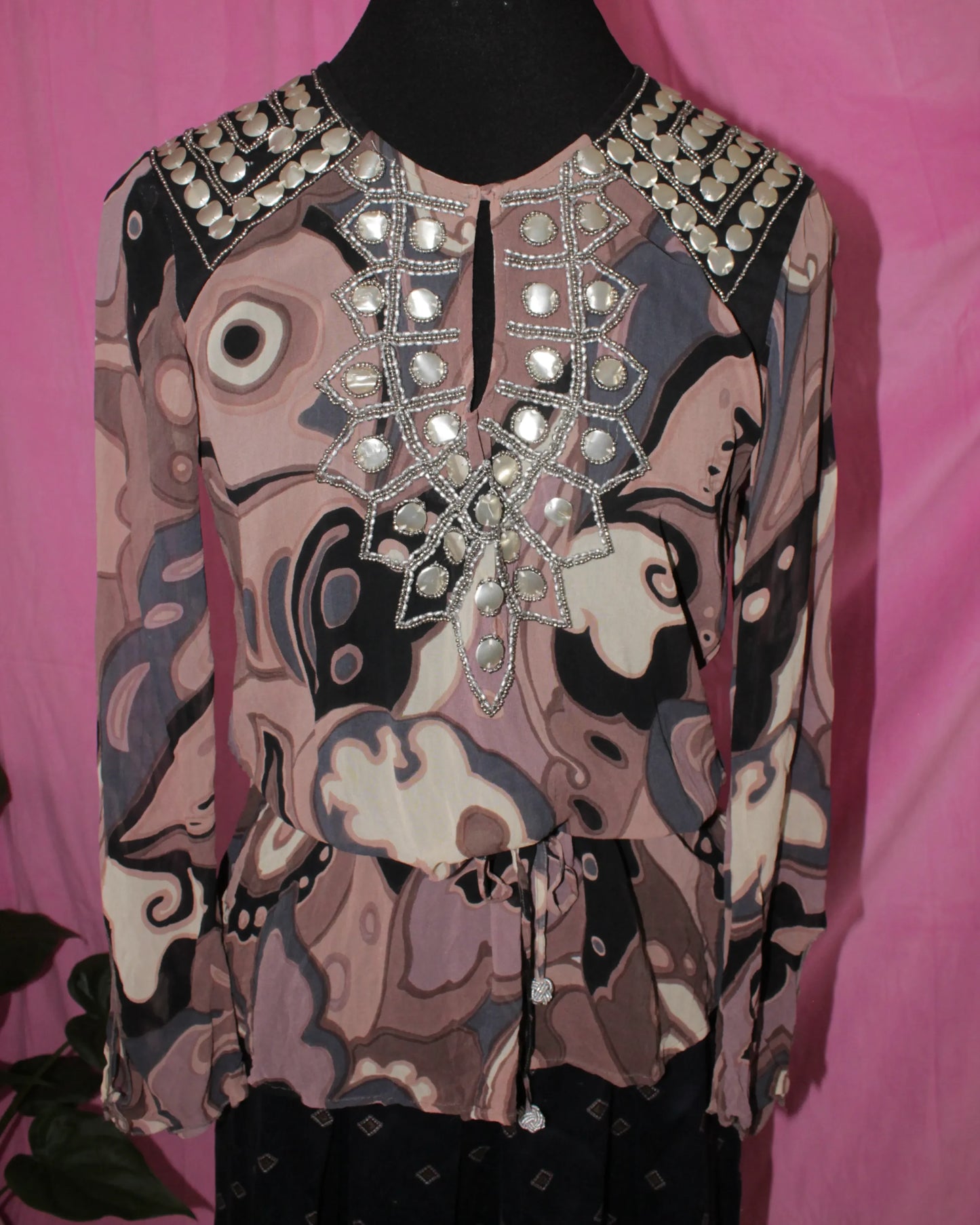 Rick Cardona Silk Embellished Top- Size 10