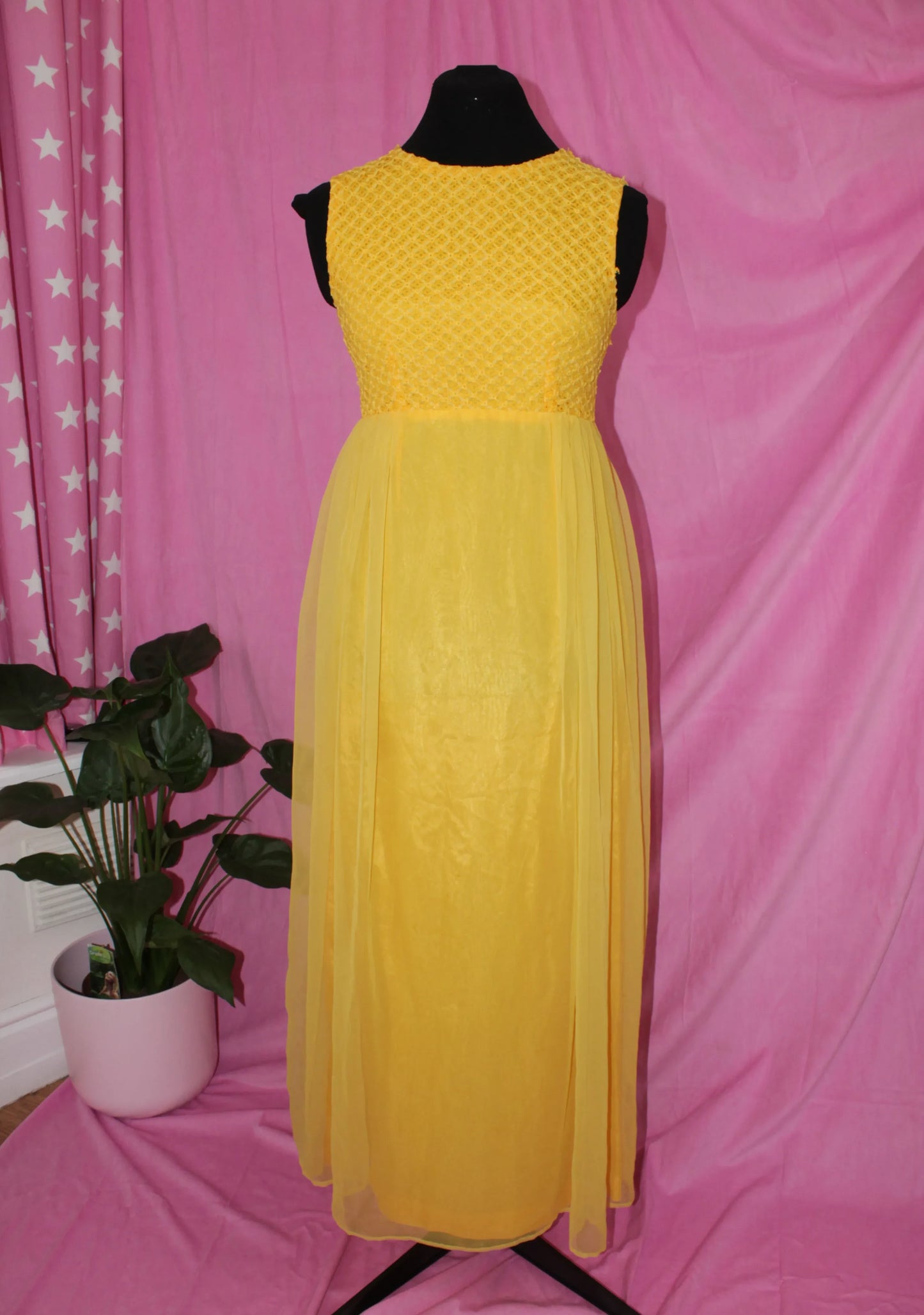 Yellow Maxi 70's Handmade Dress- Size S