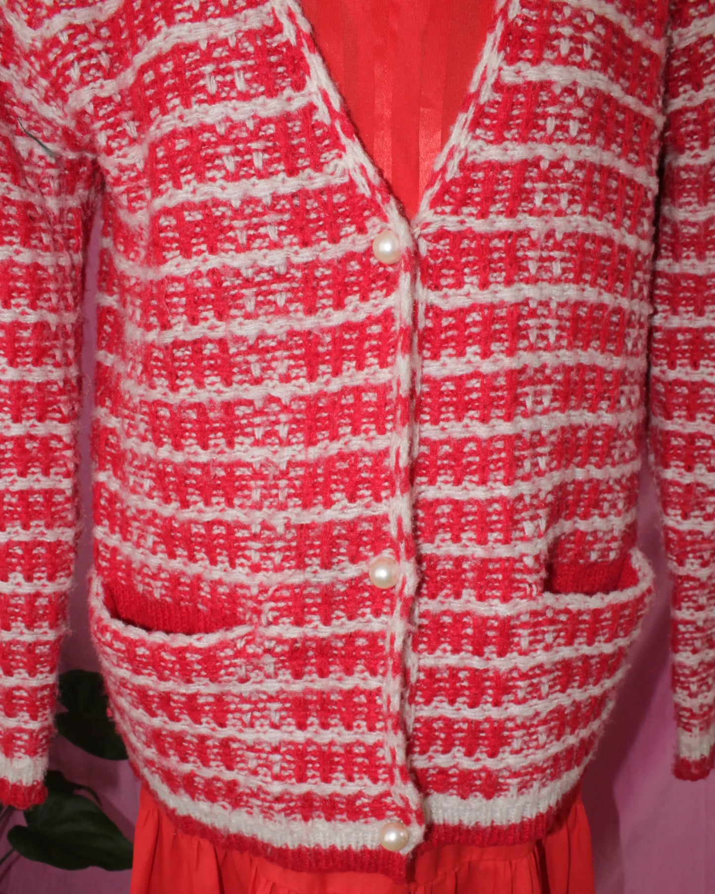 Red and White Cardigan - No size