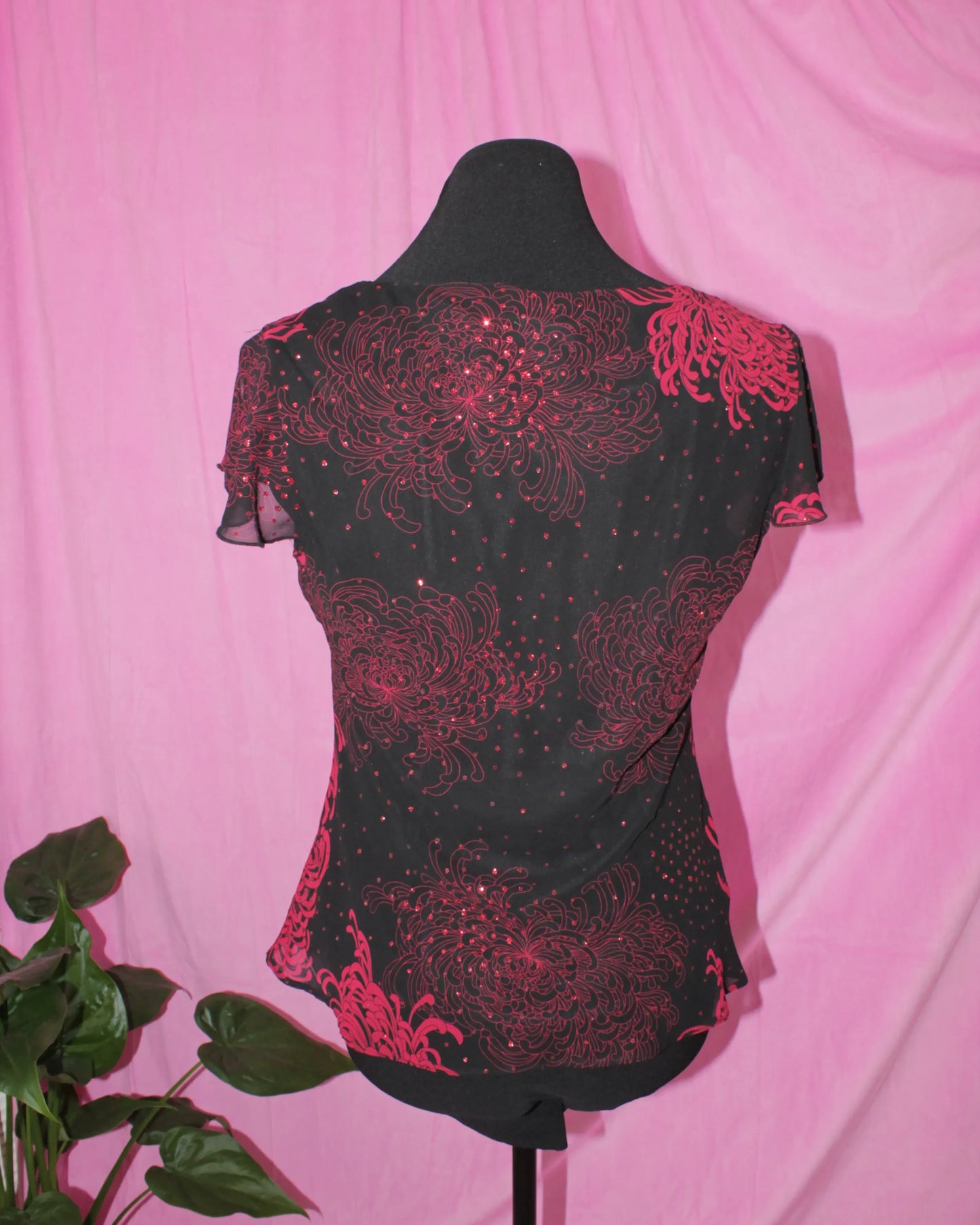 M&Co Red and Black Floral Blouse- Size 12