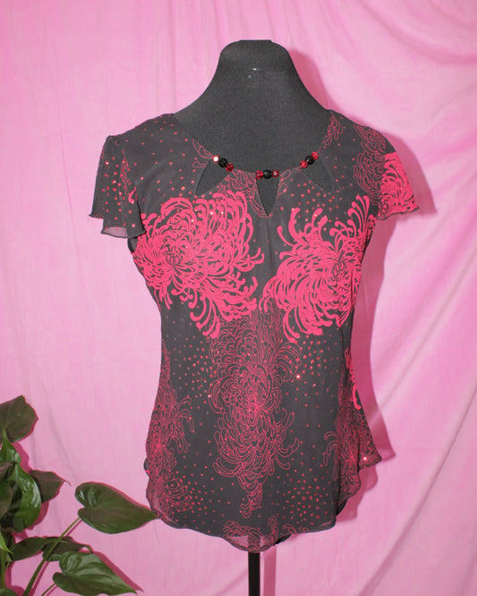 M&Co Red and Black Floral Blouse- Size 12