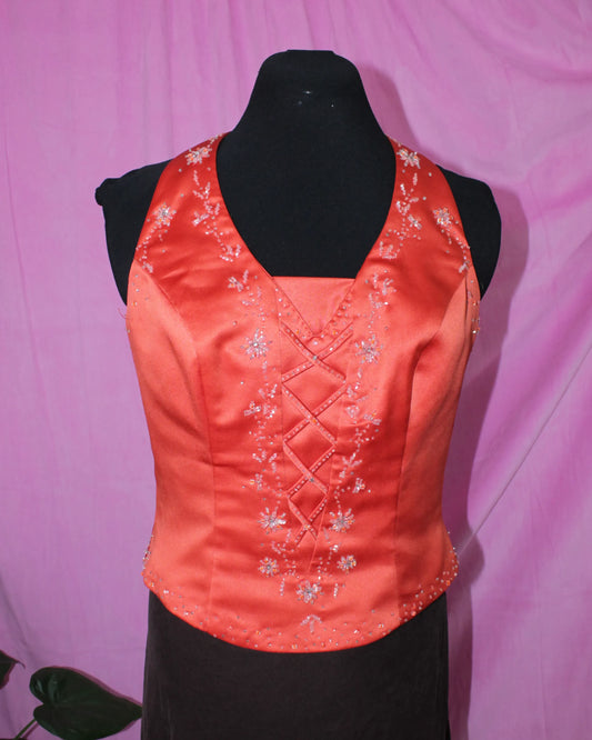 Orange Sequin Halter Top- Size M