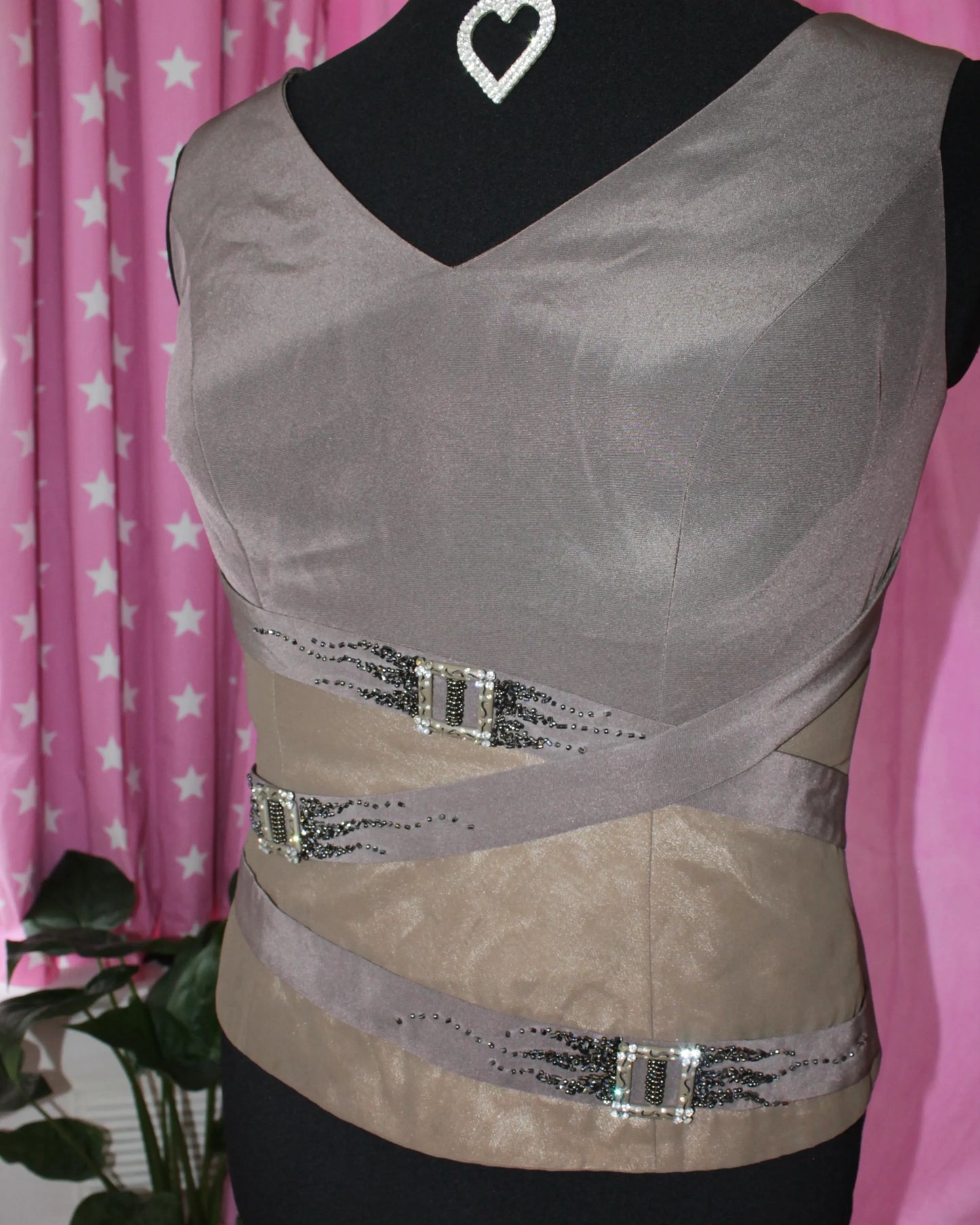 Grey Top With Buckle Details- Size M