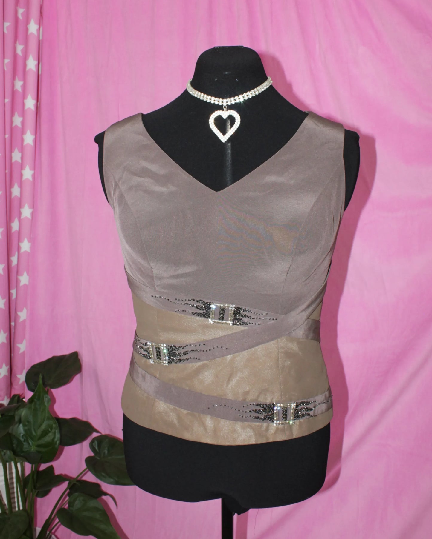 Grey Top With Buckle Details- Size M