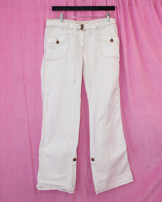 Next White linen Trousers/ Capris- Size 10