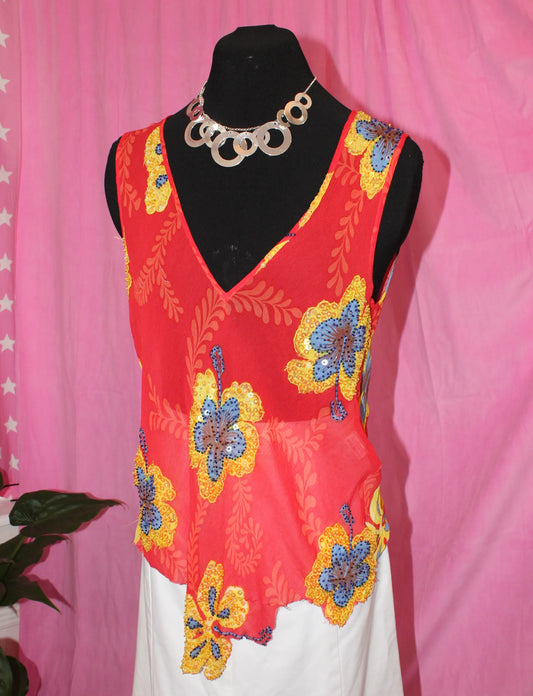 Yes London Silk Embellished Top- Size M