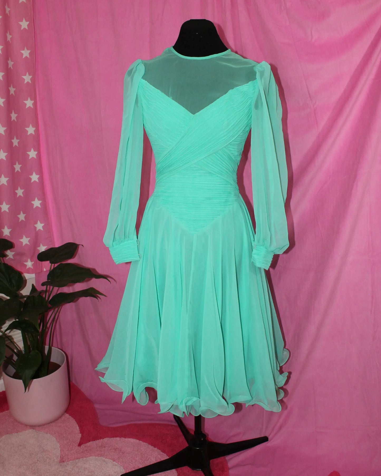 Vintage Mint Green Knee Length Dress - XXS