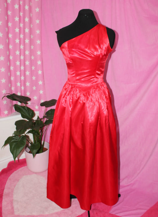 Red One Shoulder Dress- Handmade Size XS