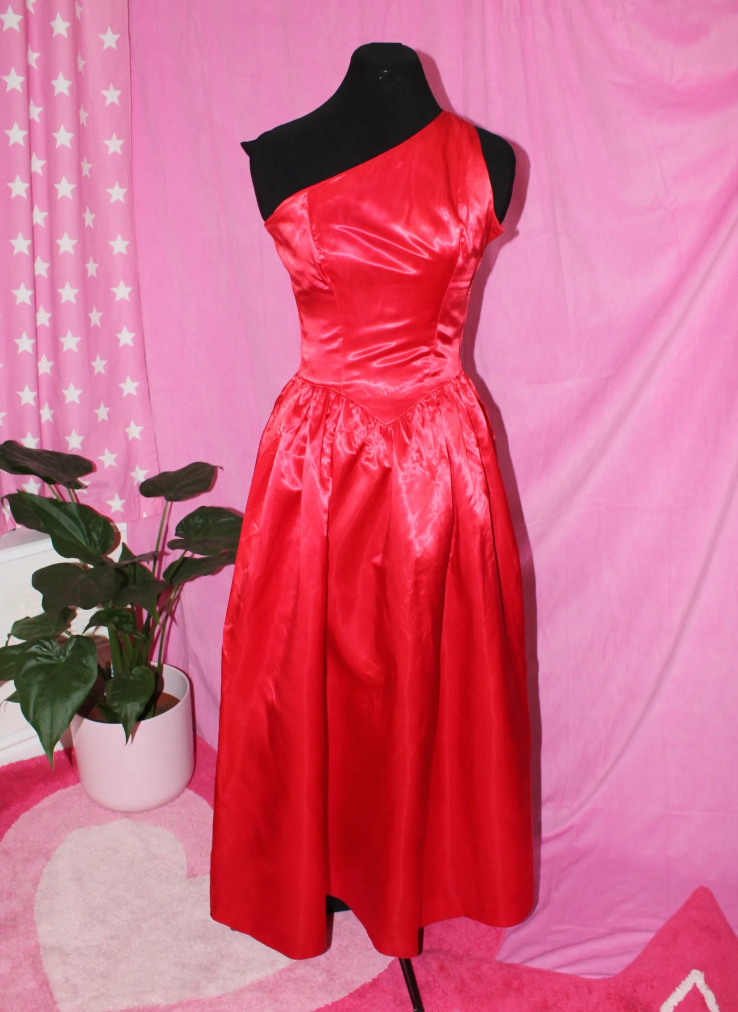 Red One Shoulder Dress- Handmade Size XS