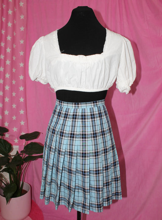 Blue Plaid Pleated School Skirt- Size S