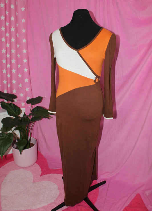 70's Style Long Sleeve Dress- Size M