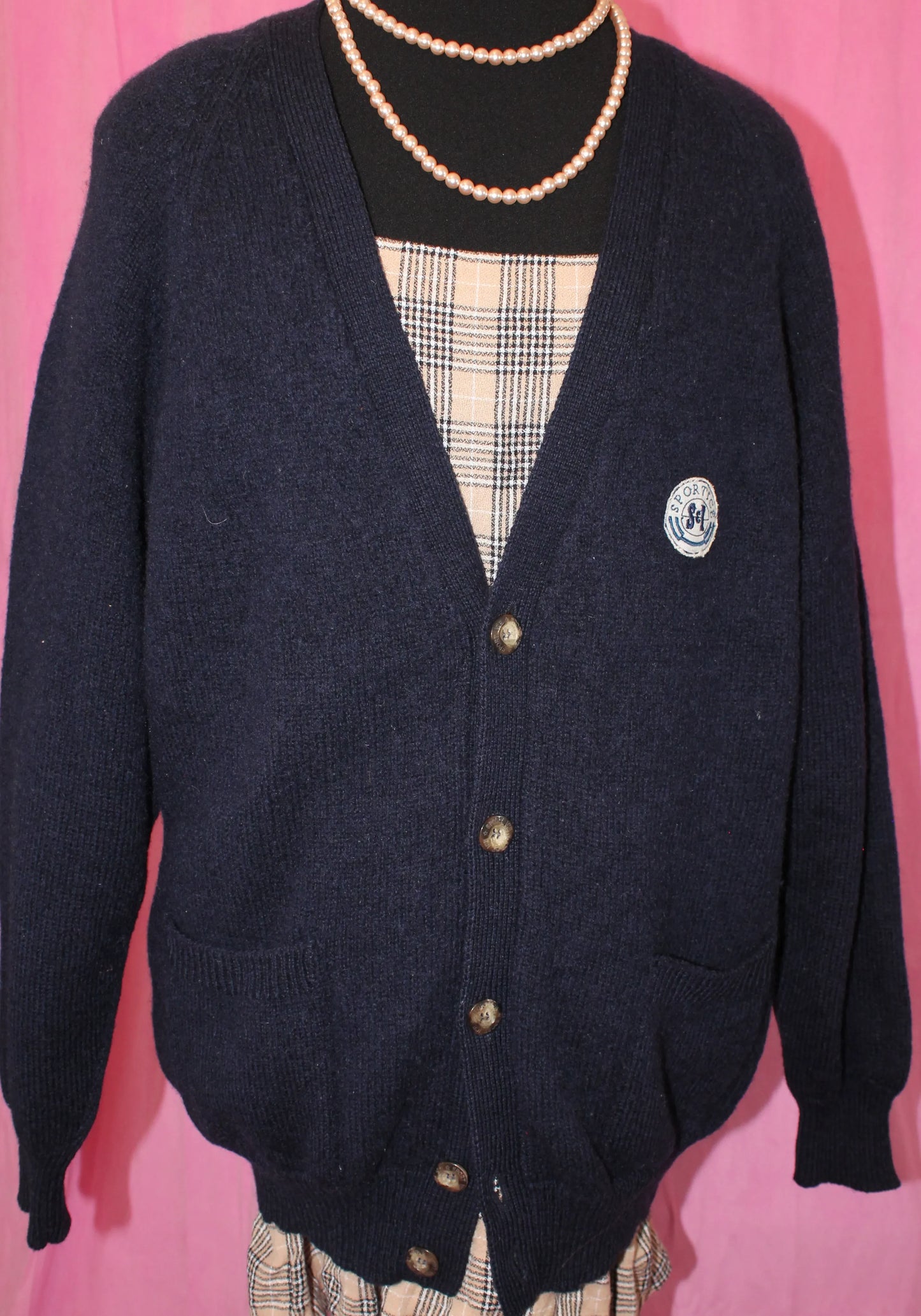 Vintage Navy Wool Cardigan - Size M/L