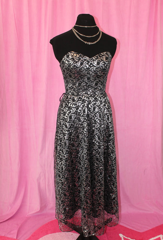 Vintage Silver Lace Dress- Size XS