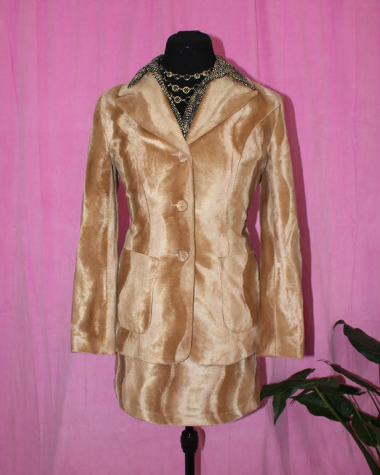 Vintage Topshop | Suit Set | Tan Faux Fur | Size 8