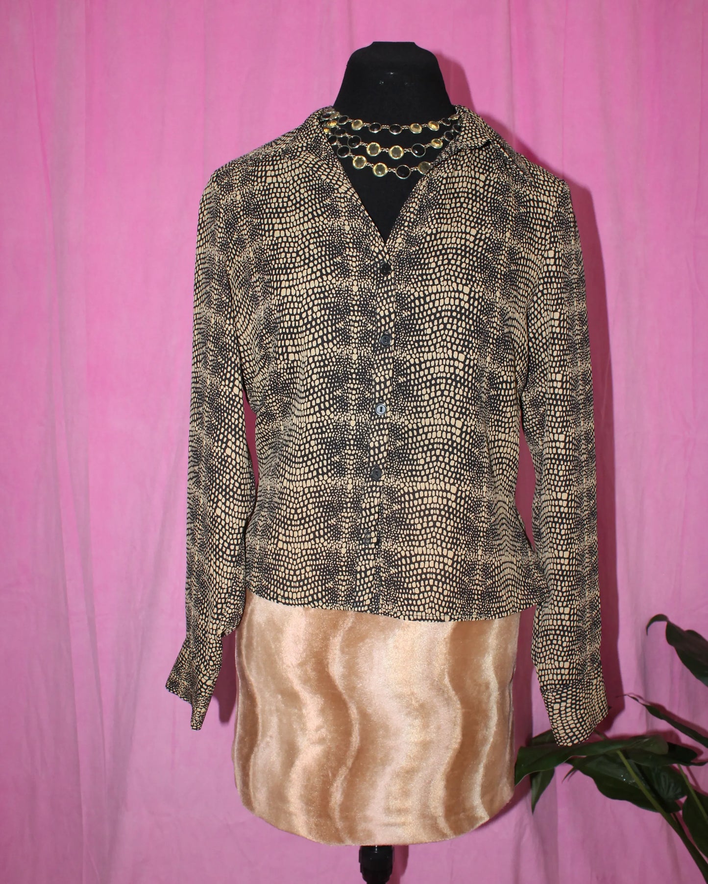 Red Herring | Blouse | Black & Tan Button Up | Size 12